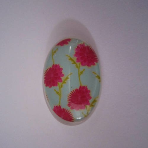 Cabochon ovale décoré de fleurs - 25 x 18 mm