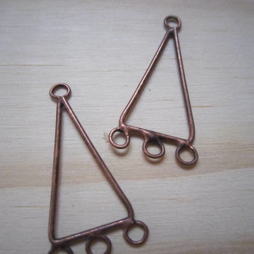 Lot de 2 connecteurs - composants triangulaires à anneaux - métal cuivré