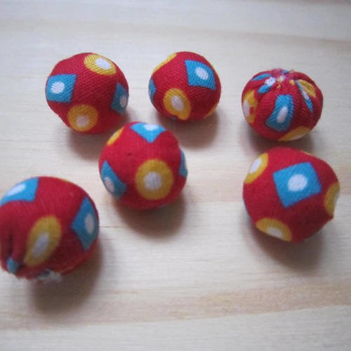 Lot de 6 perles rouges à motifs circulaires en tissu petit pan