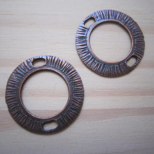 Perle en métal anneau strié 27 mm - métal couleur cuivre vieilli