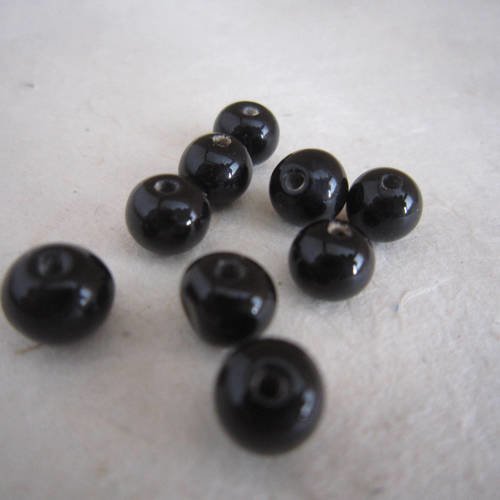 Perles rondes en verre noir opaque - 6 mm - lot de 9