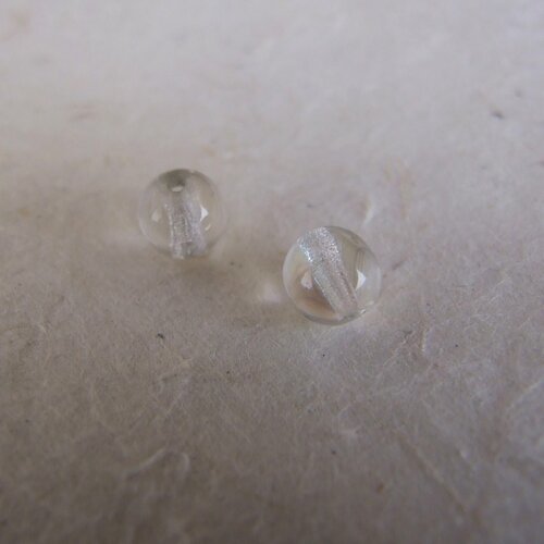 Perles rondes en verre cristal incolore transparent  - 6 mm - lot de 2