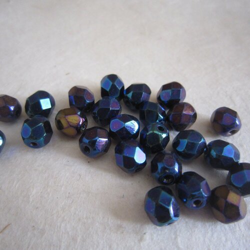 Perles à facettes en verre de bohême bleu et finition multicolore - lot de 24