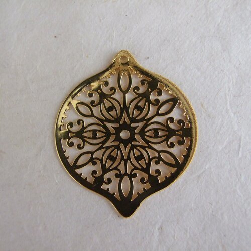Pendentif laser cut goutte - 40 x 45 mm - métal doré