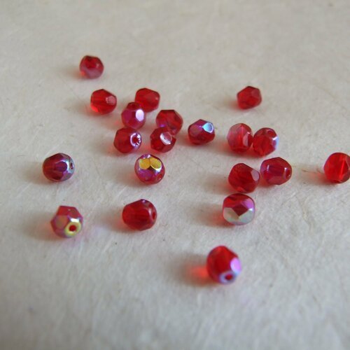 Perles à facettes en verre de bohême rouge et transparent - lot de 24