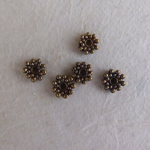 Lot de 5 perles intercalaires fleur, métal couleur bronze, 5 mm