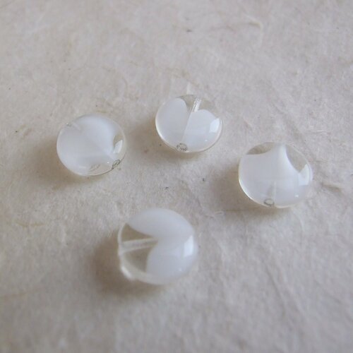 Perle palet rond en verre blanc et transparent - 10 mm