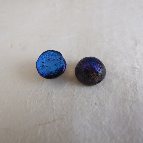 Perles dome bead en verre de bohême - etched azuro full - bleu nuit - lot de 2