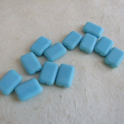 Perles palets rectangulaire en verre opaque bleu turquoise - 12 x 8 mm