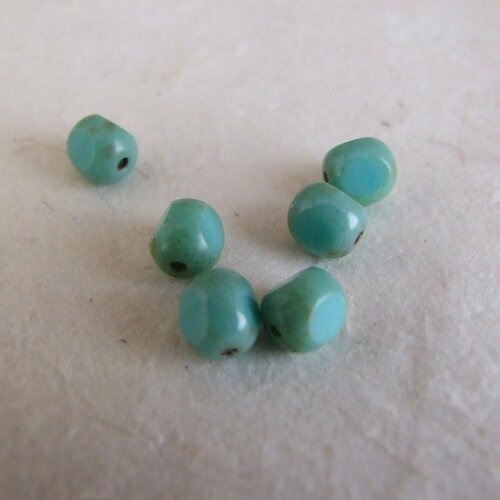 Perles 3 cut picasso vert turquoise - 6 mm - lot de 6