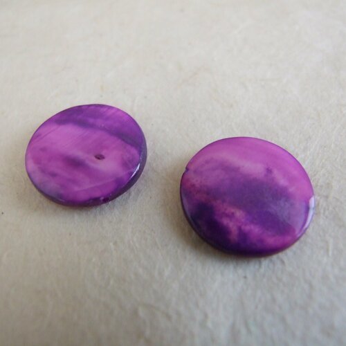 Lot de 2 palets ronds en nacre violet, 20 mm