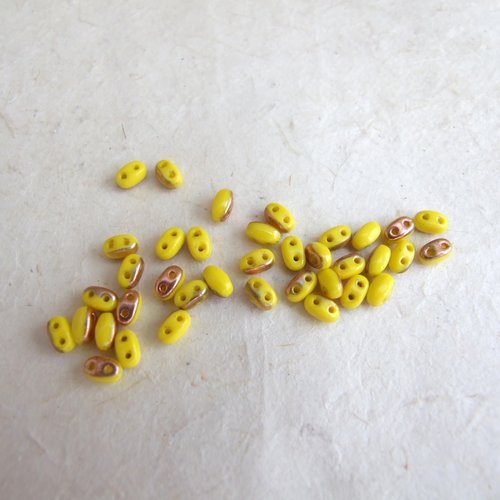 Perles super duo jaune citron vif et cuivré, lot de 2,80 g