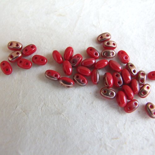 Perles super duo rouge bordeau et cuivré, lot de 2,4 g