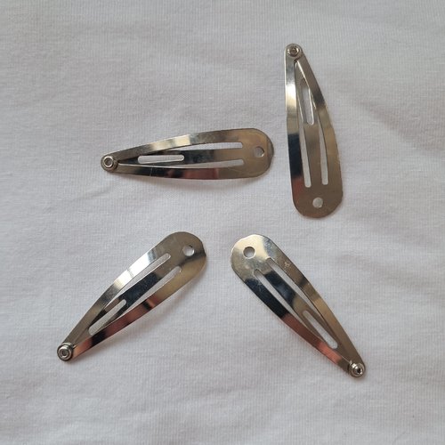 Barrettes pinces à cheveux clip en métal argenté - 4 cm - lot de 4