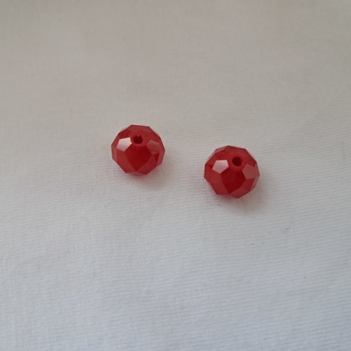 Perles à facettes en verre rouge vif  - lot de 2