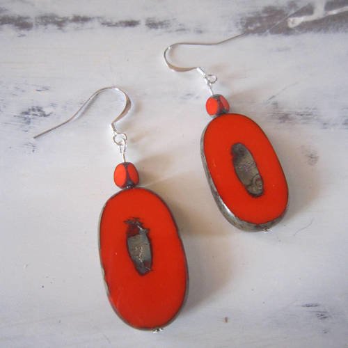 Boucles d'oreille en perles de verre orange vif imitation pierre