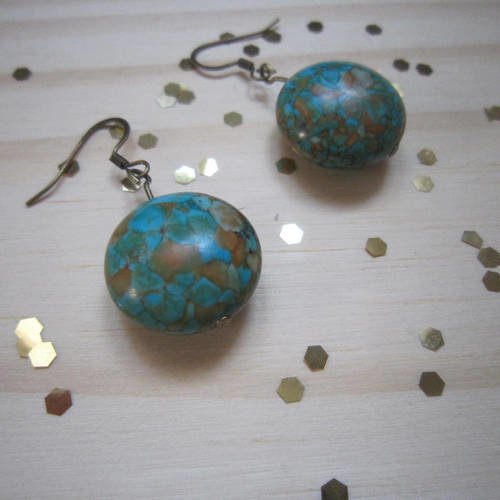 Boucles d'oreille en perle turquoise, monture bronze