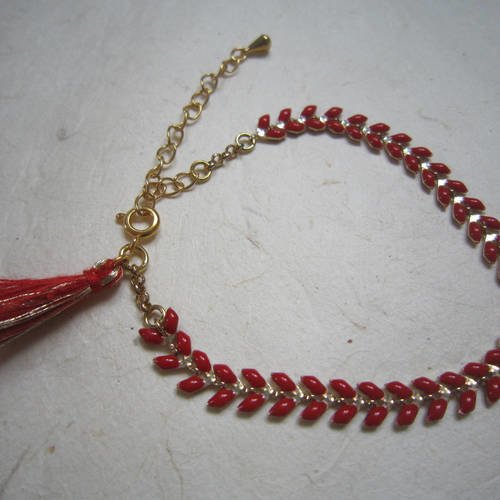 Bracelet fin épis rouges, pompon rouge et doré