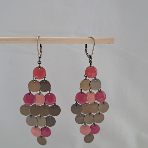 Boucles d'oreille en sequins rond bronze et rose