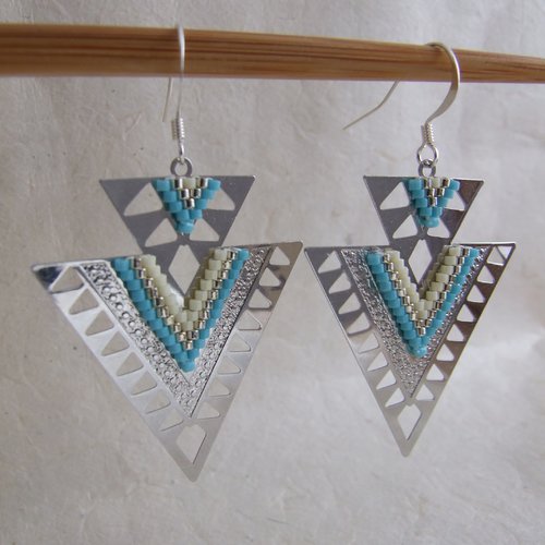Boucles d'oreille estampe argentée et miyuki
