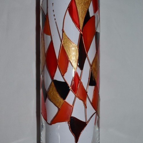 Vase en verre peint "arlequin aux couleurs chaudes"