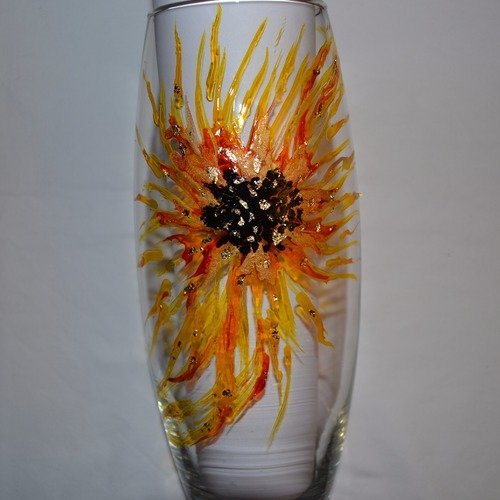 Vase en verre peint style murano "le tournesol"
