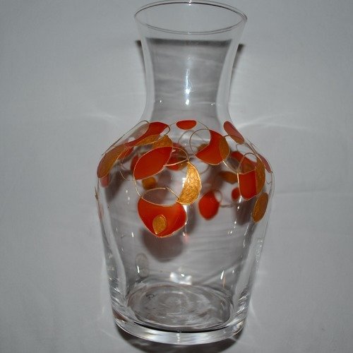 Carafe ou vase peint main "graphique orange et or"