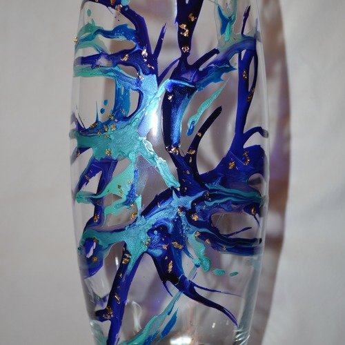 Vase en verre peint style murano bleu nuit et turquoise