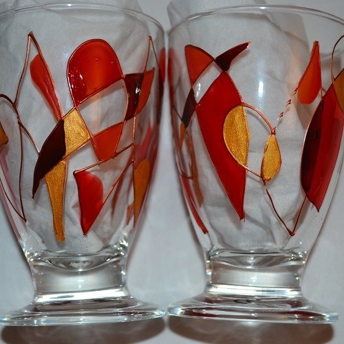 6 verres peints à la main "graphiques couleur feu"