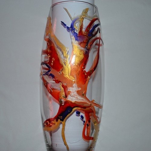 Vase en verre peint style murano multicolore