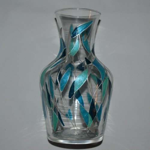 Carafe ou vase peint graphique bleu turquoise et bleu de prusse
