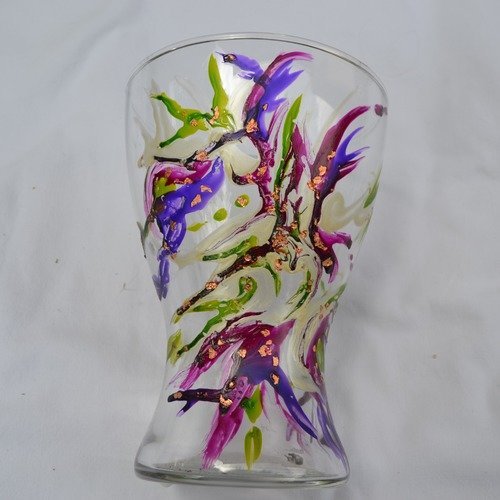 Vase en verre peint style murano violet et vert