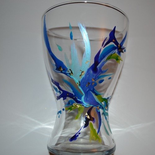 Vase en verre peint style murano bleu et vert sur commande