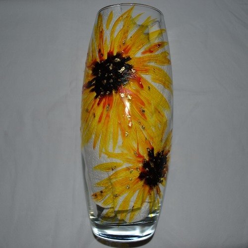 Vase en verre peint style murano "les 2 tournesols"