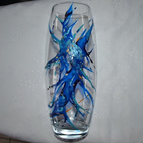 Vase style murano bleu roi et turquoise