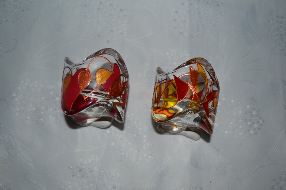 S/érie de 2 photophore en m/étal cuivr/é et verre