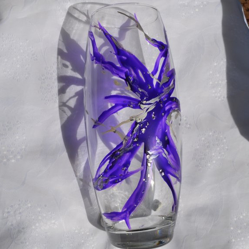 Vase en verre peint style murano violet et argent