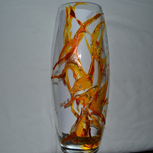 Vase style murano jaune, orange et or