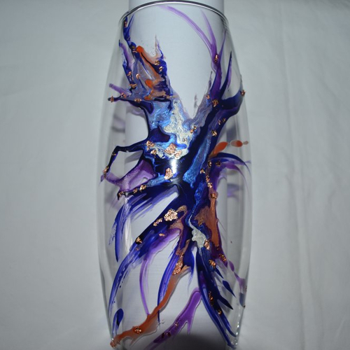 Vase style murano bleu nuit, violet et saumon