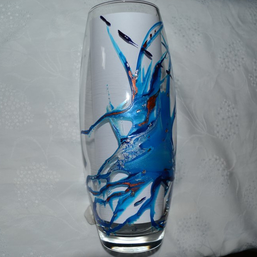Vase style murano bleu et cuivre