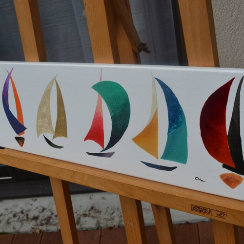 Tableau laque en relief "frise de voiliers multicolores" livraison rapide