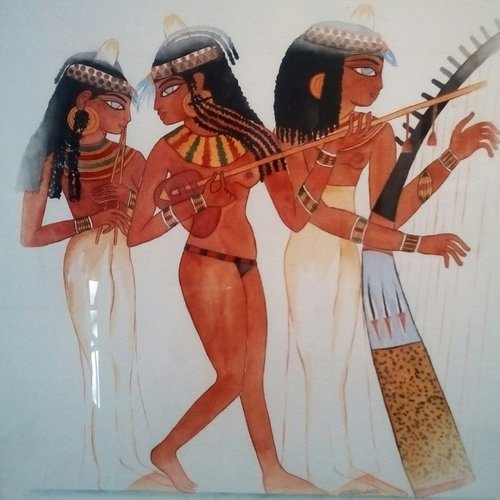 Aquarelle egypte ancienne "les 3 musiciennes"