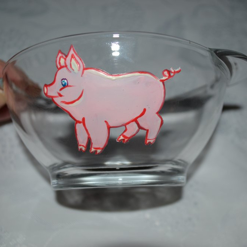 Bol en verre pour enfant peint "porcelet, petit cochon"