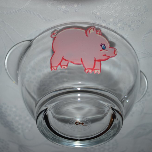 Bol en verre pour enfant peint "petit cochon, porcelet rose"