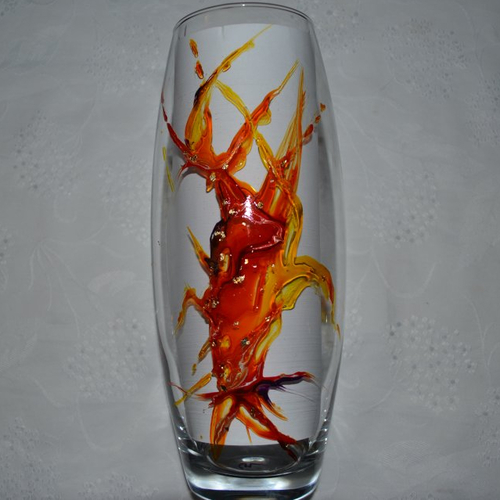 Vase en verre peint style murano couleur feu