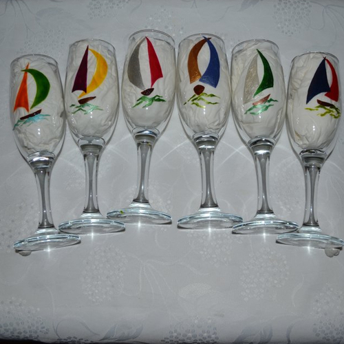 6 Flutes à champagne motif géométriques couleurs assorties - Au Bain Marie