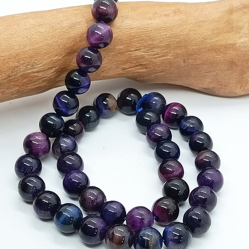 Lot de 20 perles naturelles oeil de tigre galaxie violet 8mm