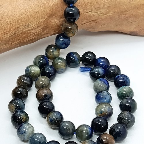 Lot de 20 perles naturelles oeil de tigre bleu noir 8mm