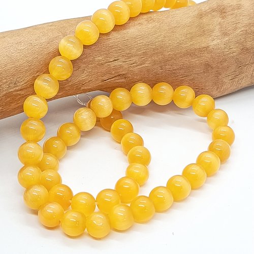 Lot de 20 perles naturelles oeil de chat jaune 8mm