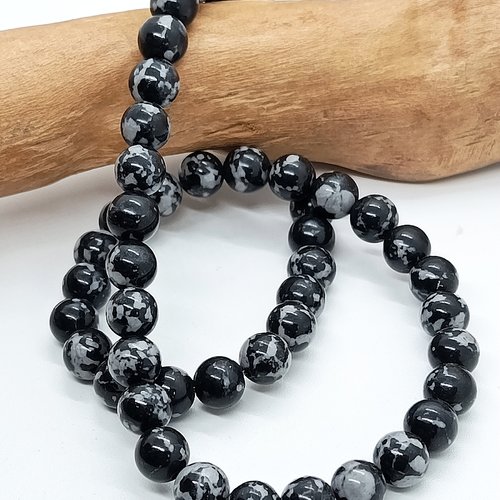 Lot de 20 perles naturelles obsidienne flocon de neige 8mm